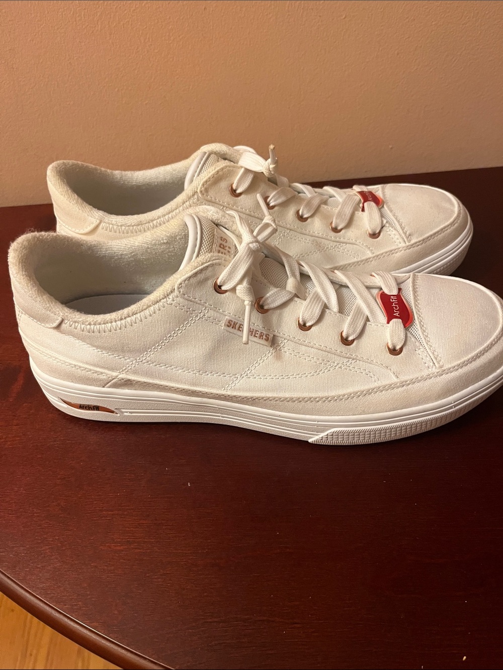 Skechers Ivory Canvas Arch Fit Lace-Up Sneakers - Picture 2 of 8